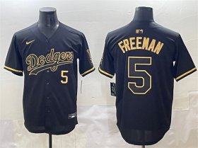 Cheap Men\'s Los Angeles Dodgers #5 Freddie Freeman Black Gold Limited Stitched Jersey
