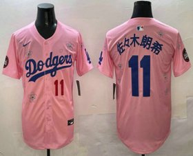 Cheap Men\'s Los Angeles Dodgers #11 Roki Sasaki Pink Japanese 2025 Tokyo Series Limited Jersey