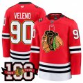 Cheap Men's Chicago Blackhawks #90 Joe Veleno Red 2025 Home 100th Anniversary Stitched Hockey Jersey