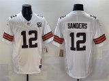 Cheap Men's Cleveland Browns #12 Shedeur Sanders White 2025 Draft F.U.S.E. With Jim Brown Memorial & Home Patch Vapor Limited Football Stitched Jersey