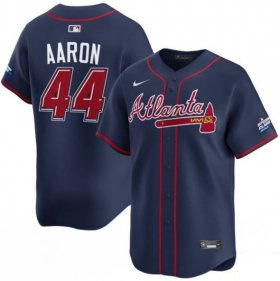 Cheap Men\'s Atlanta Braves #44 Hank Aaron Navy 2025 Speedway Classic Alternate Limited Stitched Baseball Jersey