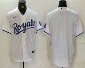 Cheap Men\'s Kansas City Royals Blank White Cool Base Stitched Baseball Jersey