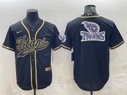 Wholesale Cheap Men's Tennessee Titans Black Gold Team Big Logo With Patch Cool Base Stitched Baseball Jersey