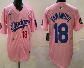 Men\'s Los Angeles Dodgers #18 Yoshinobu Yamamoto Pink 2025 Tokyo Series Limited Jersey Cheap
