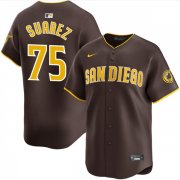 Cheap Men's San Diego Padres #75 Robert Suarez Brown 2024 Away Limited Stitched Baseball Jersey
