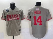 Cheap Men's Arkansas Razorbacks #14 Gage Wood Grey 2025 World Series & SEC Patch Stitched Jersey