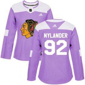 Wholesale Cheap Adidas Blackhawks #92 Alexander Nylander Purple Authentic Fights Cancer Women\'s Stitched NHL Jersey