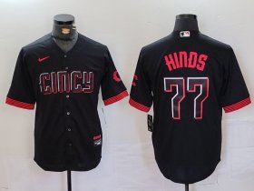Men\'s Cincinnati Reds #77 Rece Hinds Black 2023 City Connect Cool Base Stitched Jersey