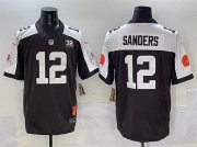 Cheap Men's Cleveland Browns #12 Shedeur Sanders Brown White 2025 Draft F.U.S.E. With Jim Brown Memorial & Home Patch Vapor Limited Football Stitched Jersey