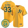 Men's Oakland Athletics #33 JJ Bleday Yellow 2024 Limited With Rickey Henderson Patch Stitched Jersey Cheap