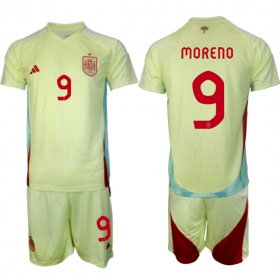Men\'s Spain Team #9 Gerard Moreno 2024-25 Yellow Away Soccer Jersey Suit