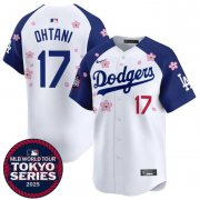 Cheap Men's Los Angeles Dodgers #17 Shohei Ohtani White Royal 2025 Tokyo Series Limited Stitched Baseball Jersey