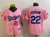 Cheap Women's Los Angeles Dodgers #22 Clayton Kershaw Pink 2025 Tokyo Series Limited Stitched Baseball Jersey(Run Small)