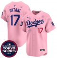 Cheap Men's Los Angeles Dodgers #17 Shohei Ohtani Pink 2025 Tokyo Series Limited Stitched Baseball Jersey