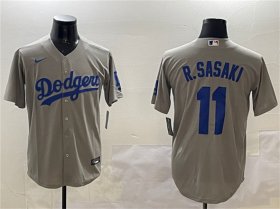 Men\'s Los Angeles Dodgers #11 Roki Sasaki Gray Cool Base Stitched Baseball Jersey Cheap