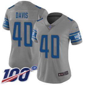 Wholesale Cheap Nike Lions #40 Jarrad Davis Gray Women\'s Stitched NFL Limited Inverted Legend 100th Season Jersey