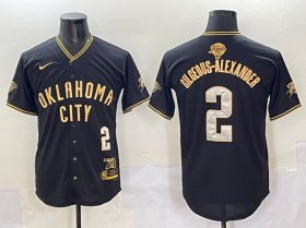 Men\'s Oklahoma City Thunder #2 Shai Gilgeous-Alexander Black Gold 2025 Finals Vapor Stitched Baseball Jersey