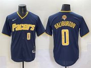 Cheap Men's Indiana Pacers #0 Tyrese Haliburton Navy 2025 Finals Vapor Stitched Baseball Jersey