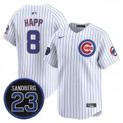 Men's Chicago Cubs #8 lan Happ White Pinstripe 'Ryne Sandberg Tribute' Vapor Limited V2 Stitched Baseball Jersey Cheap Wholesale