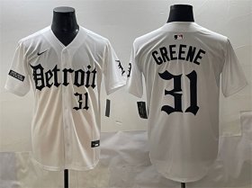 Cheap Men\'s Detroit Tigers #31 Riley Greene White\'Motor Gothic Edition\' Vapor Premier Limited Stitched Baseball Jersey