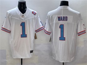 Cheap Men\'s Tennessee Titans #1 Cameron Ward White 2025 Draft F.U.S.E. 1997 Throwback Patch Vapor Limited Football Stitched Jersey