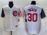 Cheap Men's Chicago Cubs #30 Kyle Tucker White Pinstripe 2025 Independence Day Vapor Premier Limited Stitched Baseball Jersey