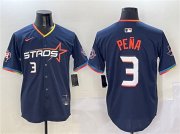 Cheap Men's Houston Astros #3 Jeremy Pena Navy 2025 City Connect With Texas Patch Limited Stitched Baseball Jersey