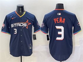 Cheap Men\'s Houston Astros #3 Jeremy Pena Navy 2025 City Connect With Texas Patch Limited Stitched Baseball Jersey