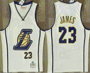 Cheap Men's Los Angeles Lakers #23 Lebron James Cream Throwback Swingman Jersey