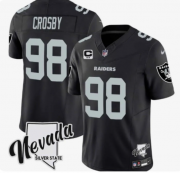 Men's Las Vegas Raiders #98 Maxx Crosby Black 2024 F.U.S.E With Nevada Silver Stat Patch And 3-Star C Patch Stitched Football Jersey Cheap