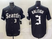 Men's Seattle Mariners #3 Cal Raleigh Black 'Deep Sea Gothic Edition' Vapor Premier Limited Stitched Baseball Jersey Cheap Wholesale