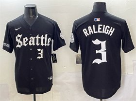 Men\'s Seattle Mariners #3 Cal Raleigh Black \'Deep Sea Gothic Edition\' Vapor Premier Limited Stitched Baseball Jersey Cheap Wholesale