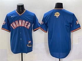 Cheap Men\'s Oklahoma City Thunder Blank Blue 2025 Finals Vapor Stitched Baseball Jersey
