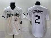 Men's Milwaukee Brewers #2 Brice Turang White 'Gothic 414 Shadows Edition' Vapor Premier Limited Stitched Jersey Cheap Wholesale