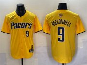 Cheap Men's Indiana Pacers #9 T.J. McConnell Yellow 2025 Finals Vapor Stitched Baseball Jersey