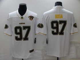 Wholesale Cheap Men\'s San Francisco 49ers #97 Nick Bosa White 75th Patch Golden Edition Stitched NFL Nike Limited Jersey