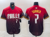 Cheap Men's Philadelphia Phillies #7 Trea Turner Red 2024 City Player Number Cool Base Jersey