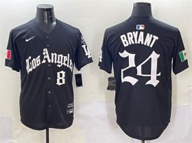 Cheap Men\'s Los Angeles Dodgers Front #8 Back #24 Kobe Bryant Black Mexico 2025 LA Gothic Style With Fernando Patch Vapor Premier Limited Stitched Baseball Jersey