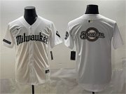 Cheap Men's Milwaukee Brewers Team Big Logo White 'Gothic 414 Shadows Edition' Vapor Premier Limited Stitched Jersey