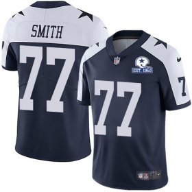 Wholesale Cheap Nike Cowboys #77 Tyron Smith Navy Blue Thanksgiving Men\'s Stitched With Established In 1960 Patch NFL Vapor Untouchable Limited Throwback Jersey