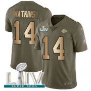 Wholesale Cheap Nike Chiefs #14 Sammy Watkins Olive/Gold Super Bowl LIV 2020 Men's Stitched NFL Limited 2017 Salute To Service Jersey