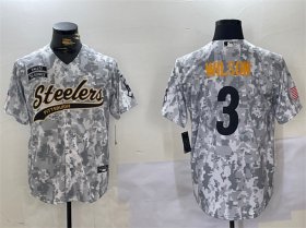 Cheap Men\'s Pittsburgh Steelers #3 Russell Wilson 2024 Arctic Camo Salute To Service Stitched Baseball Jersey