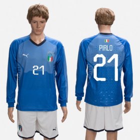 Wholesale Cheap Italy #21 Pirlo Blue Home Long Sleeves Soccer Country Jersey