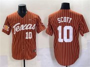Cheap Men's Texas Longhorns #10 Mia Scott Orange Pinstripe 2025 Softball National Champions & SEC Patch Stitched Jersey