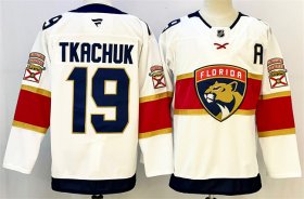 Men\'s Florida Panthers #19 Matthew Tkachuk White 2024-25 Home With A Patch Stitched Hockey Jersey