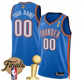 Men\'s Oklahoma City Thunder Active Player Custom Blue 2025 Finals Patch And Finals Champions Patch Icon Edition Stitched Basketball Jersey