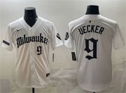 Men's Milwaukee Brewers #9 Bob Uecker White 'Gothic 414 Shadows Edition' Vapor Premier Limited Stitched Jersey Cheap Wholesale