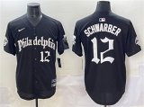 Men's Philadelphia Phillies #12 Kyle Schwarber Black Gothic Vapor Limited Stitched Jersey Cheap