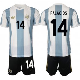 Men\'s Argentina #14 Palacos White Blue 2024-25 50th Anniversary Home Soccer Jersey Suit Cheap