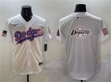 Cheap Men's Los Angeles Dodgers Team Big Logo White With American Flag Patch Limited Stitched Baseball Jersey